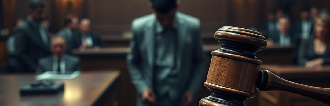 man standing in court in background closeup of gavel