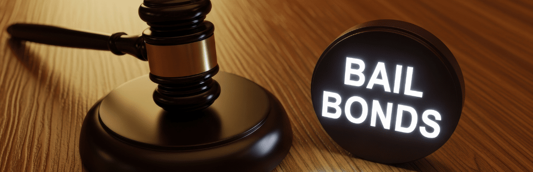 gavel on desk by sign that says bail bonds